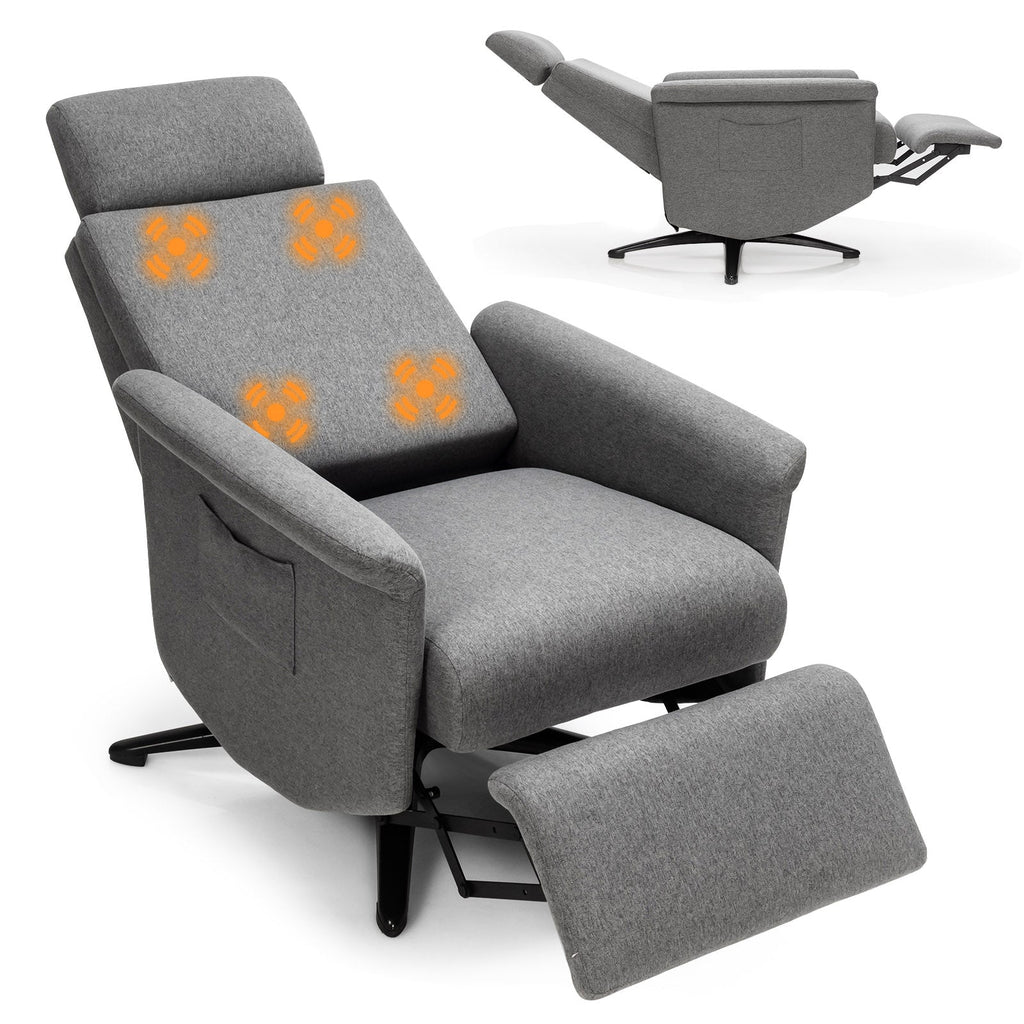 Swivel Massage Recliner Single Sofa with Adjustable Headrest-Gray