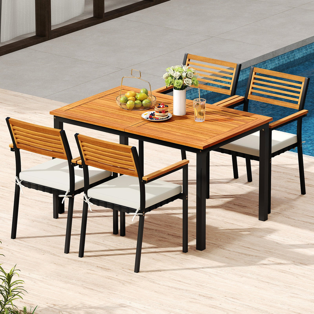 4-8 Person Extendable Solid Wood Dining Table with Umbrella Hole