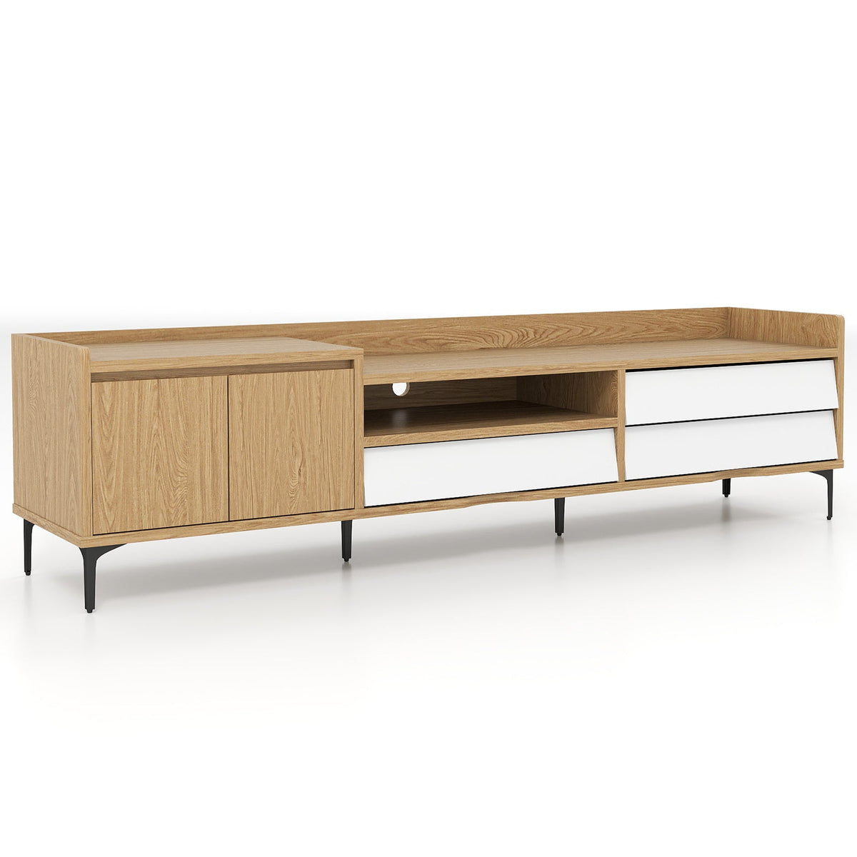 TV Stand for TVs up to 80 Inch Mid Century Modern Entertainment Center with Storage Cabinet-Natural