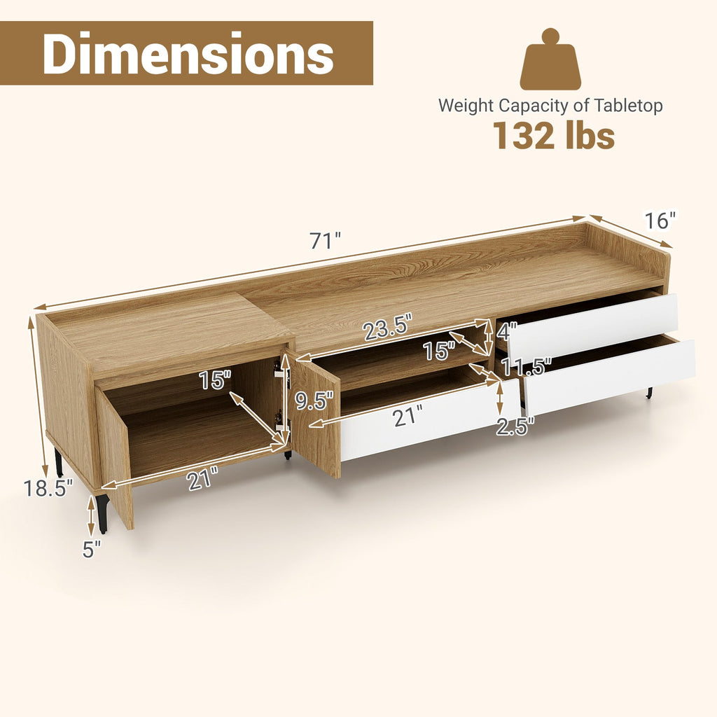 TV Stand for TVs up to 80 Inch Mid Century Modern Entertainment Center with Storage Cabinet-Natural