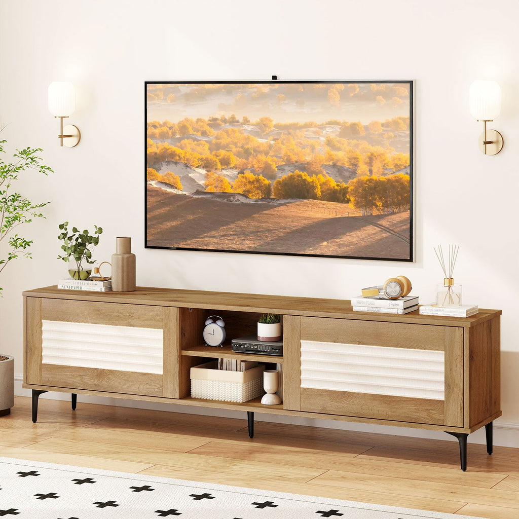 TV Stand for TVs up to 70 Inch Waveform Fluted Entertainment Center-Oak