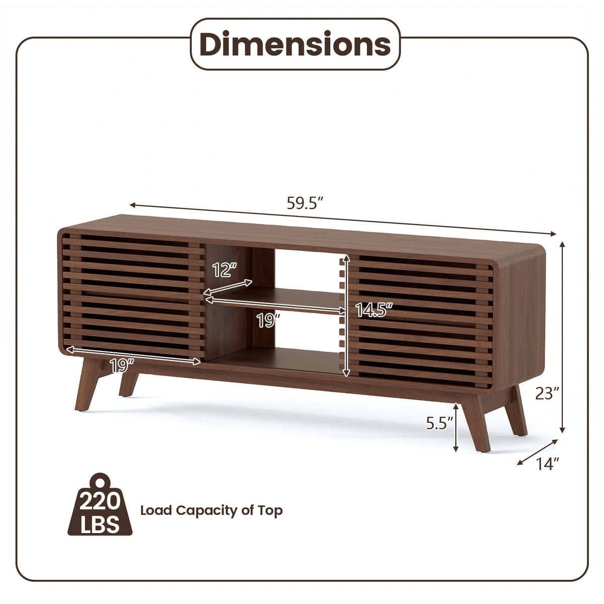 TV Stand for TVs up to 65" with Sliding Doors and Adjustable Shelves for Living Room-Walnut
