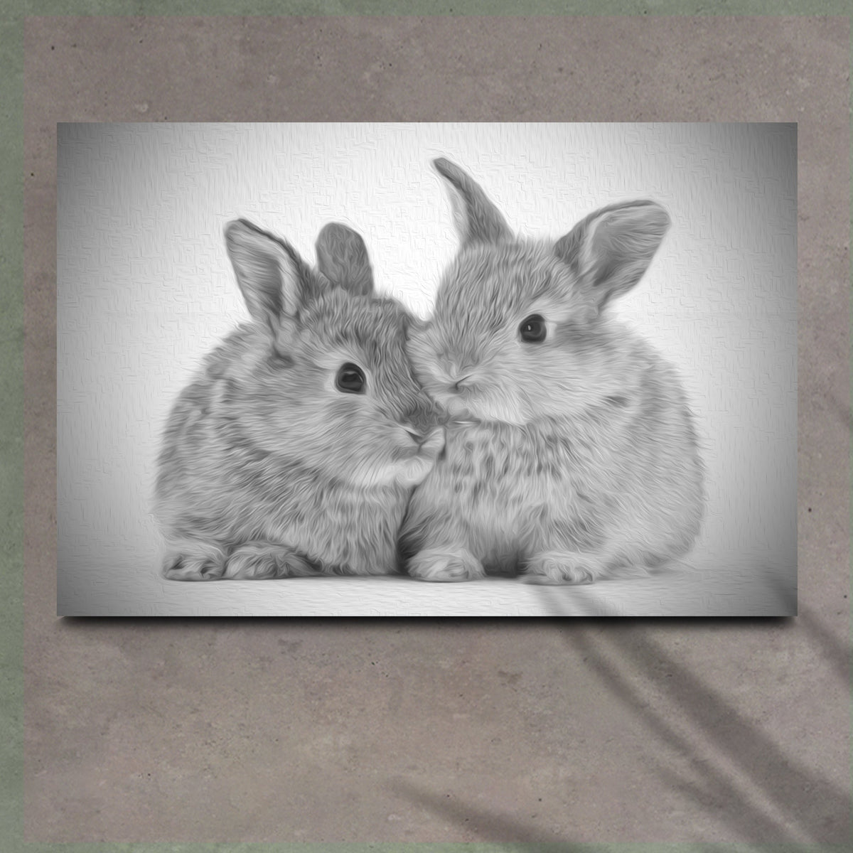 Gray Rabbits Sketch Canvas Wall Art