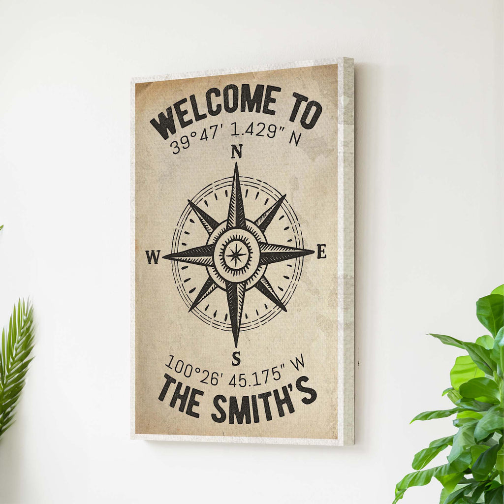 Welcome To Family Home Coordinates Sign