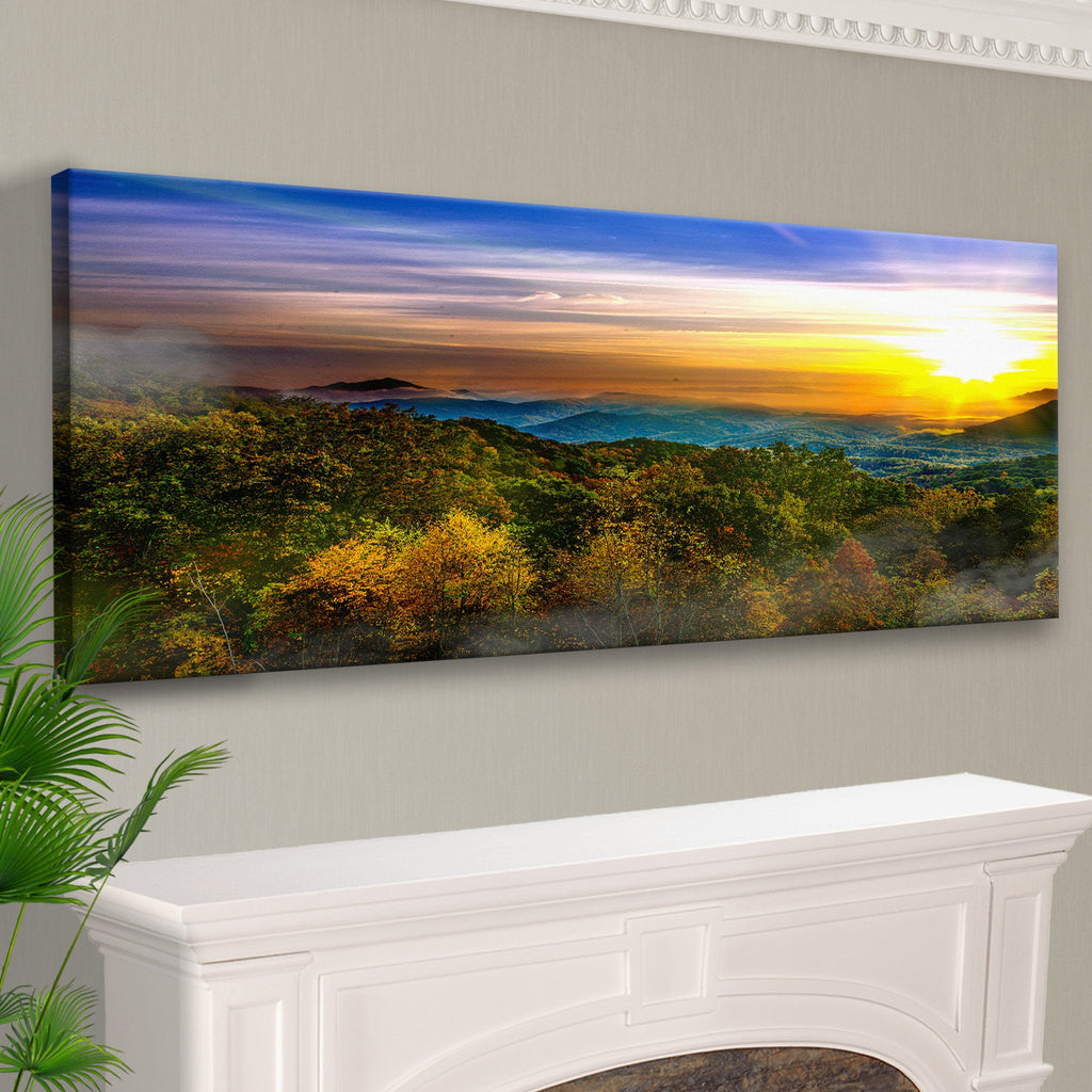 Foggy Mountain At Sunrise Canvas Wall Art