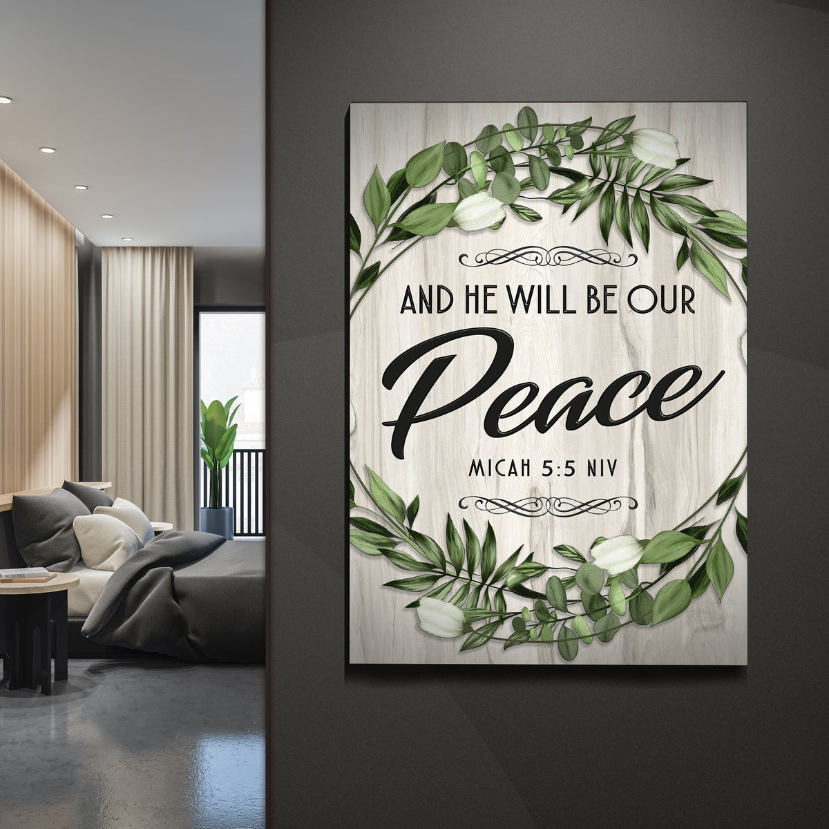 Micah 5:5 NIV - And He Will Be Our Peace Scripture Sign