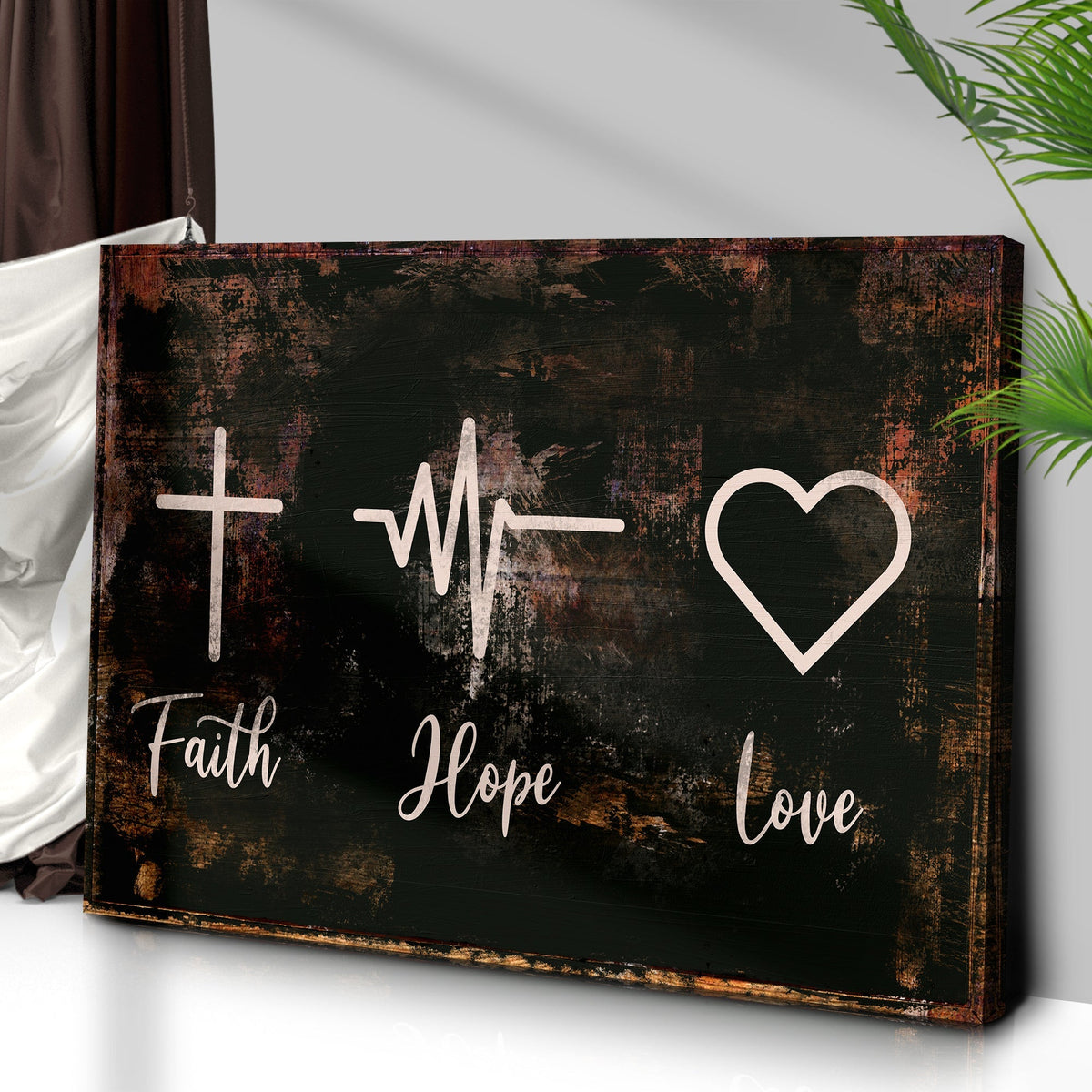 Rustic 'Faith, Hope, Love' Sign - Christian Art and Biblical Decor for home