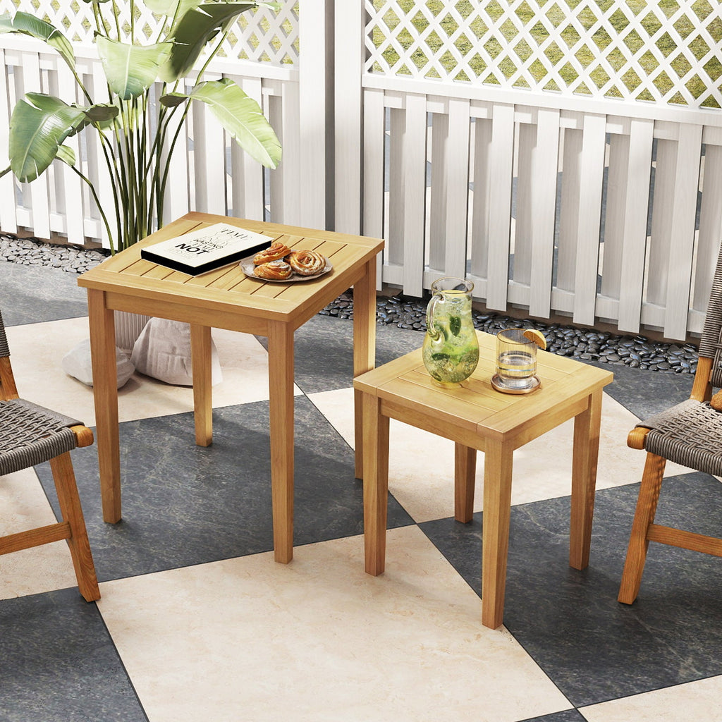 2 Pieces Space Saving Design Teak Wood Outdoor Patio Nesting Table