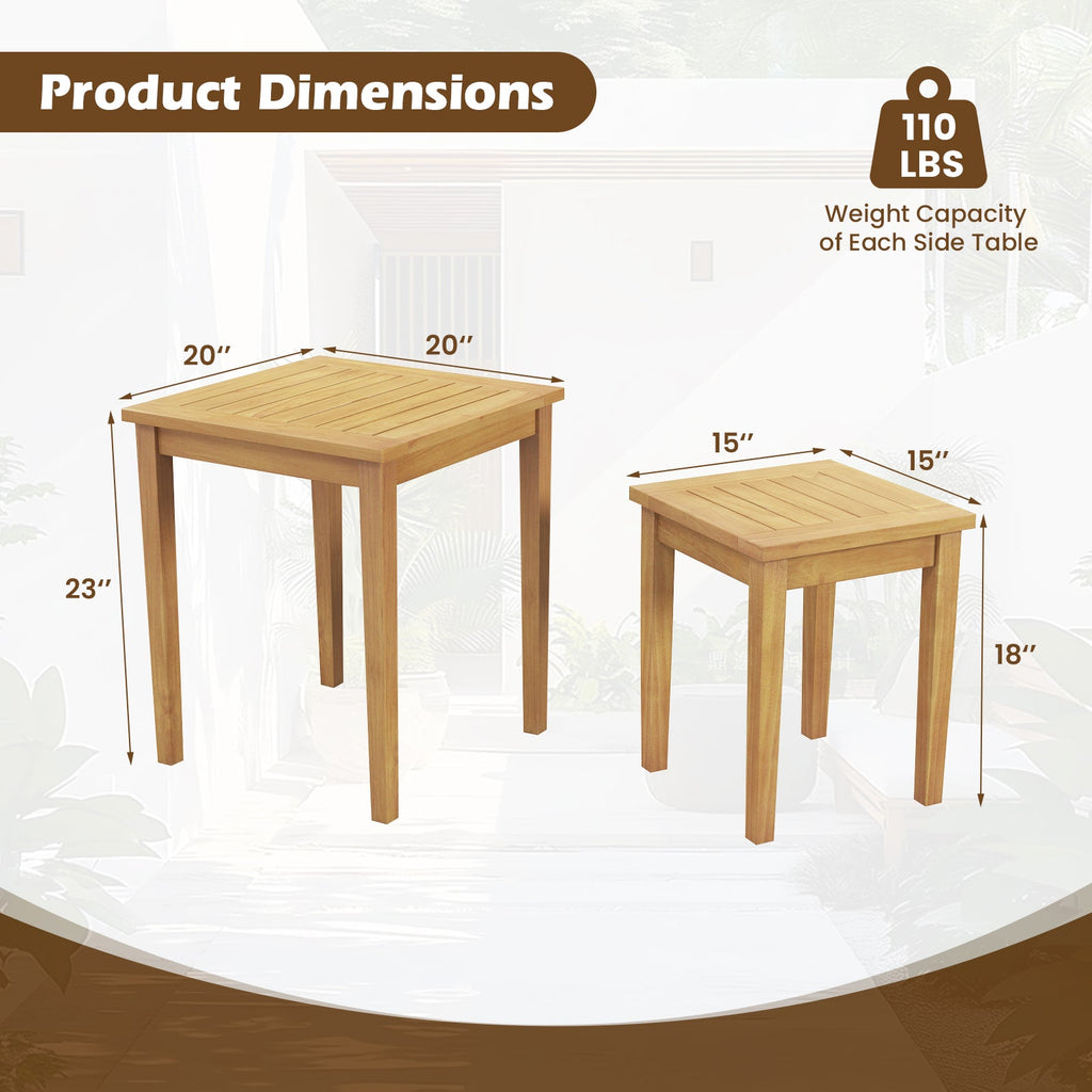 2 Pieces Space Saving Design Teak Wood Outdoor Patio Nesting Table