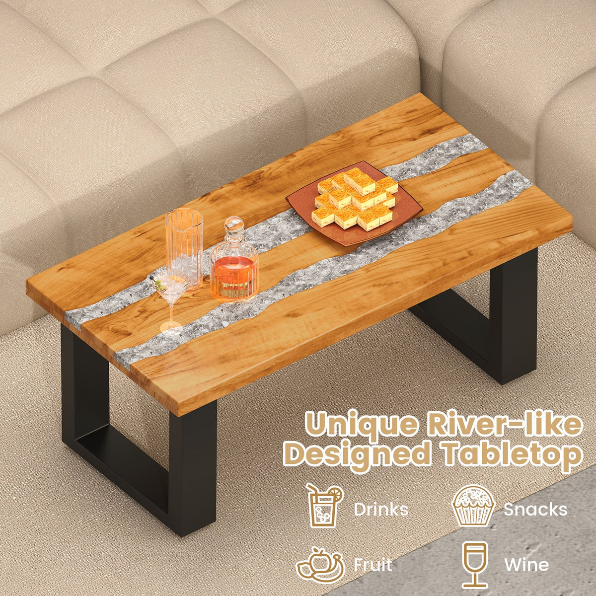 Teak Wood Patio Table with River Feel Epoxy Tabletop