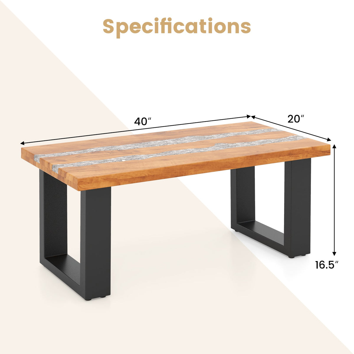 Teak Wood Patio Table with River Feel Epoxy Tabletop