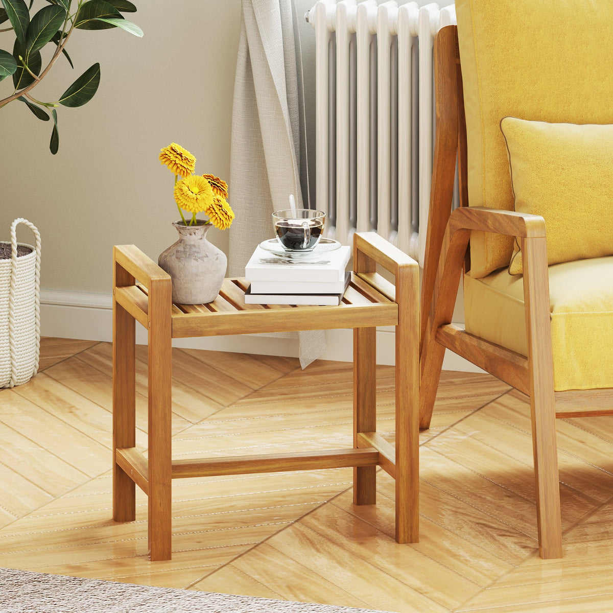 Teak Wood Shower Bench for Inside Shower Shaving Legs