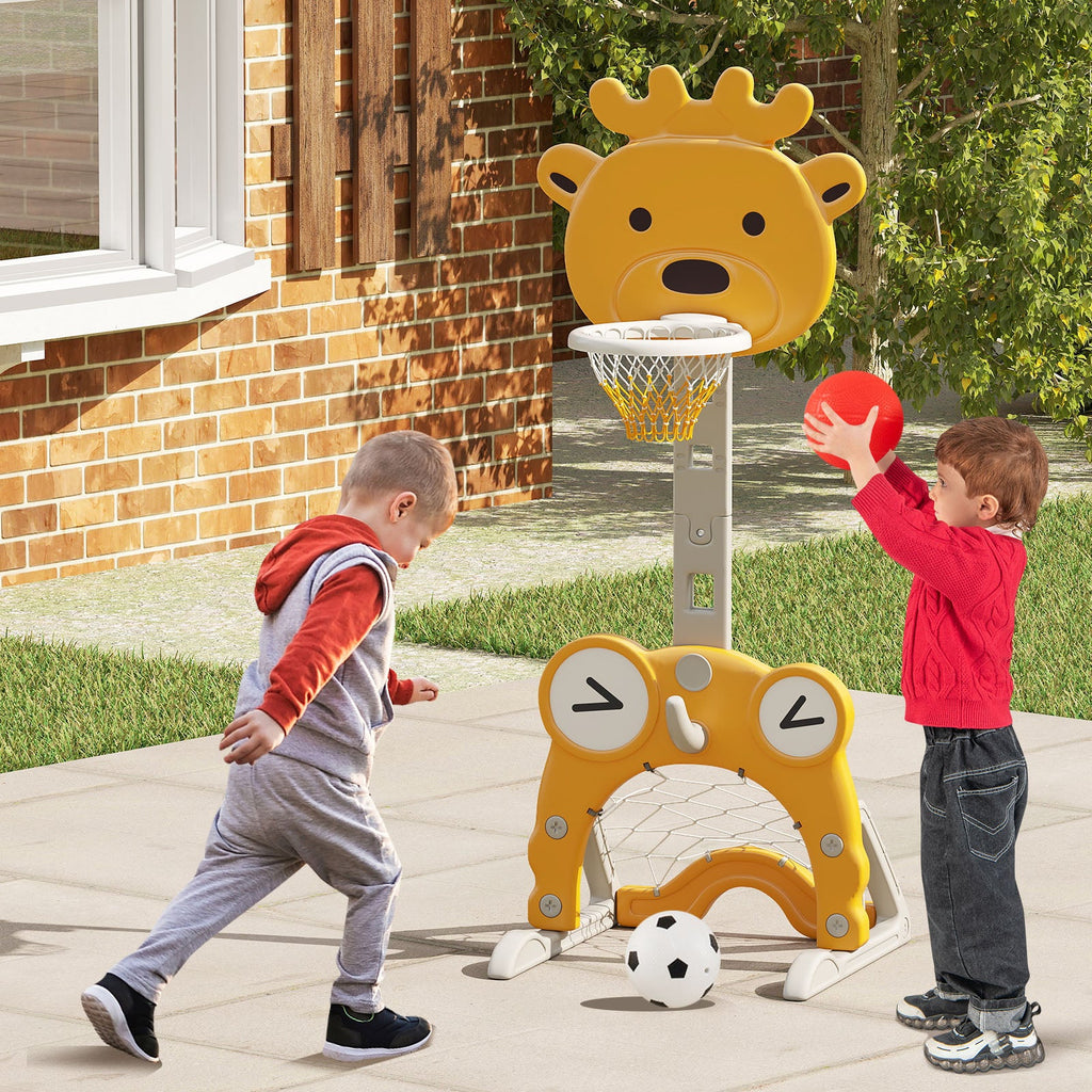 4-in-1 Toddler Height Adjustable Basketball Hoop with Ring Toss for 3+ Kids