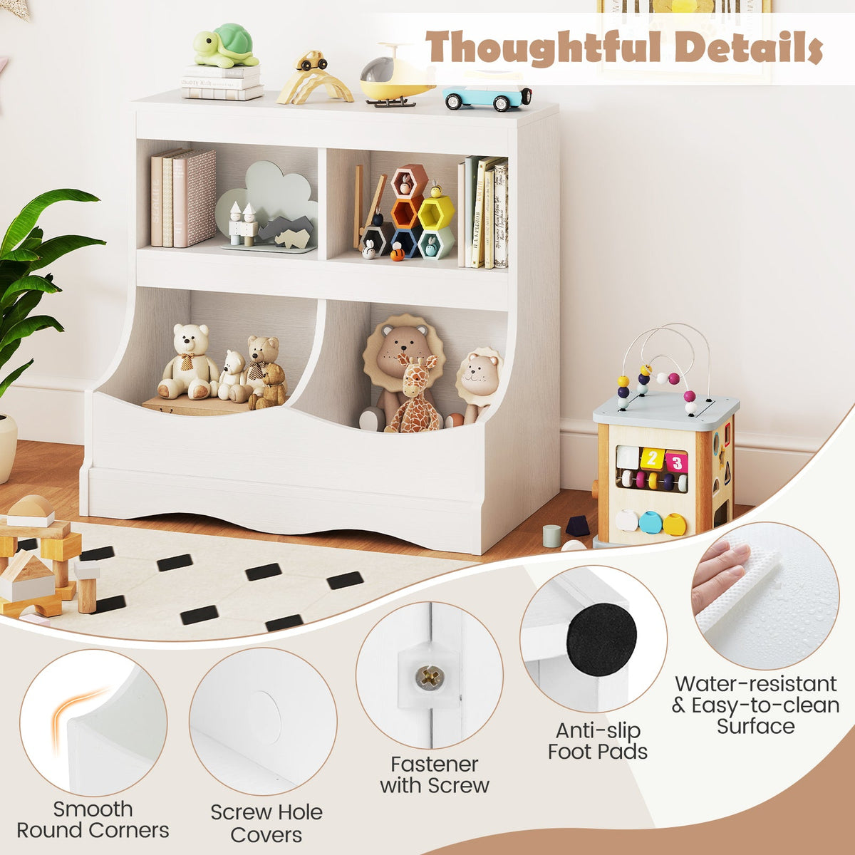 Toy Storage Organizer 4-Cubby Kids Bookcase for Toys and Books