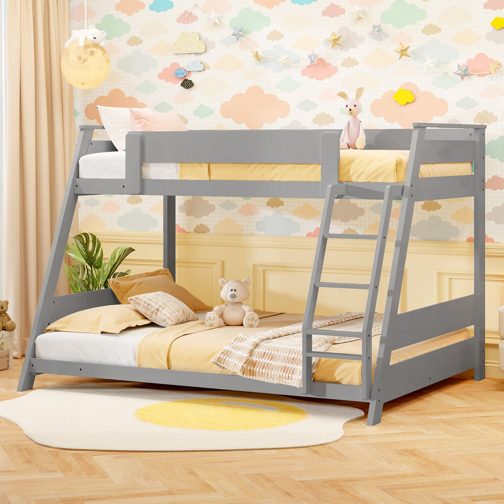 Twin Over Full Low Bunk Bed with Reversible Ladder