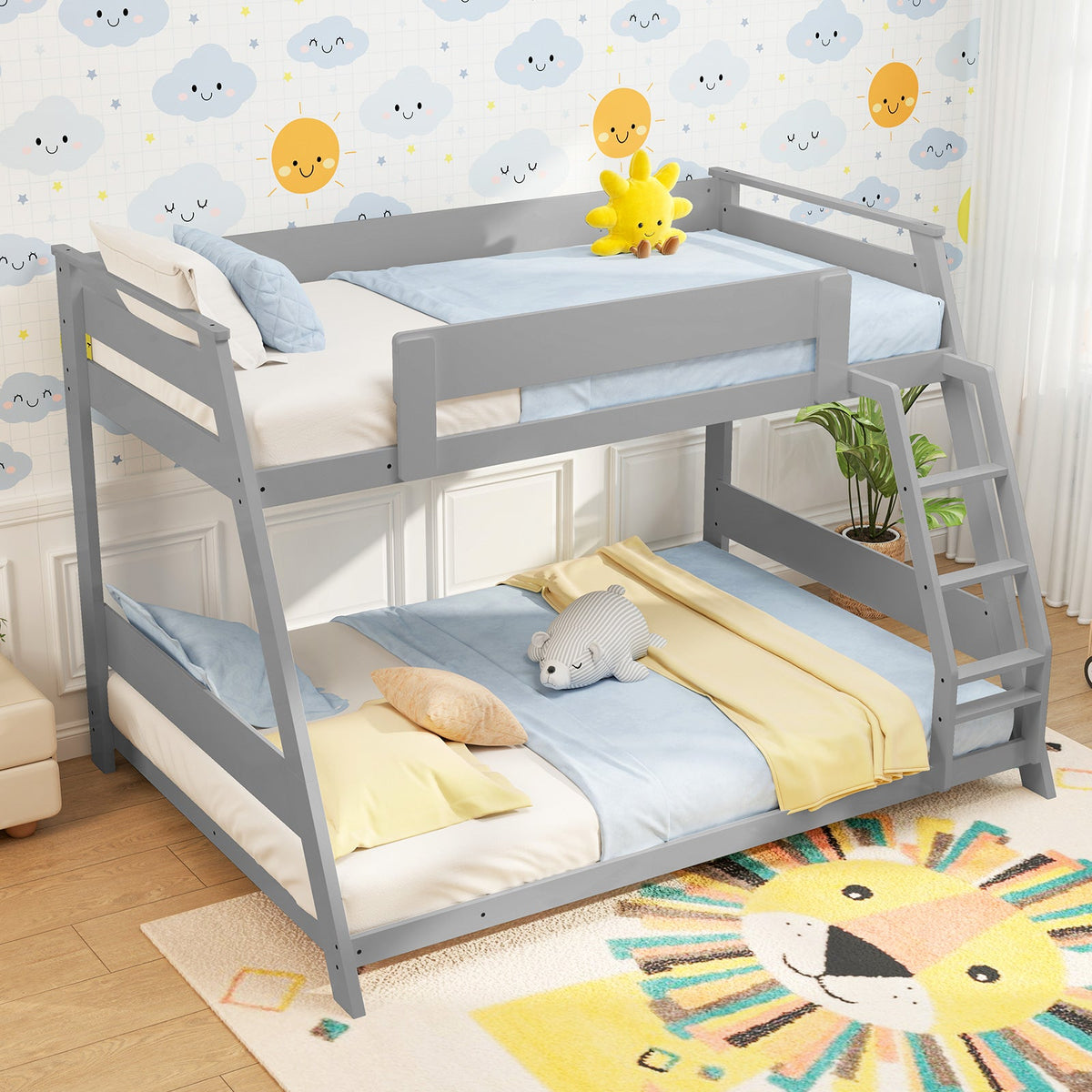 Twin Over Full Low Bunk Bed with Reversible Ladder