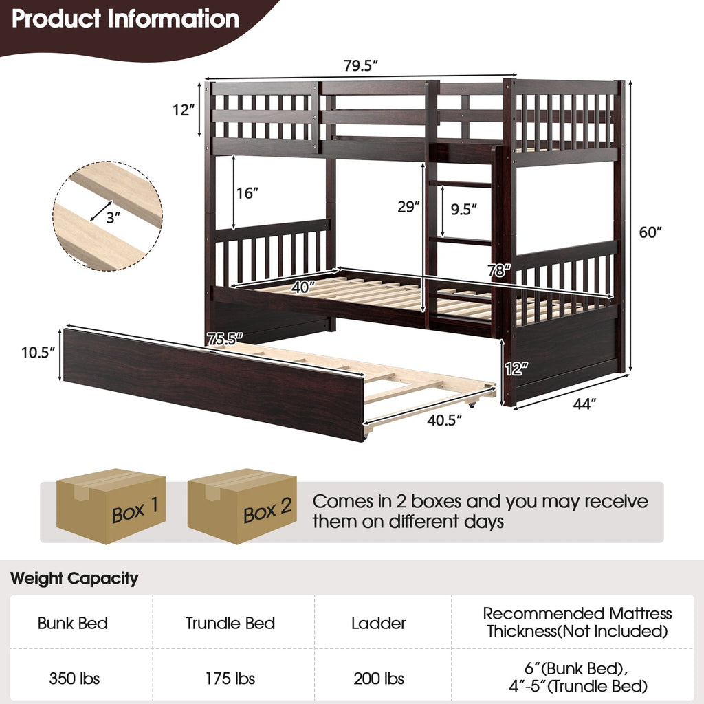 Twin Over Twin Bunk Bed with Pull-out Trundle and Ladder