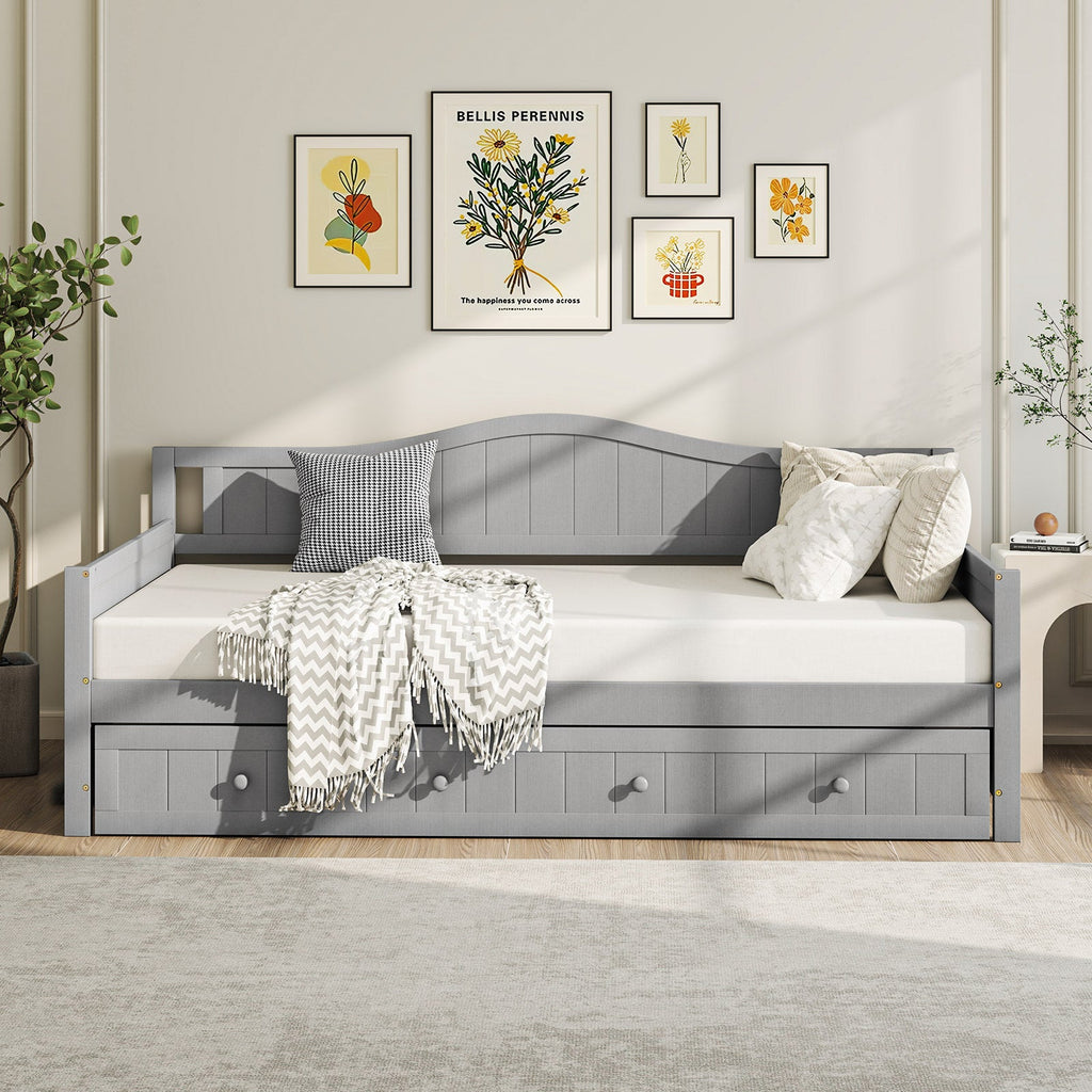 Twin Size Daybed with Trundle and Slats Support on Wheels