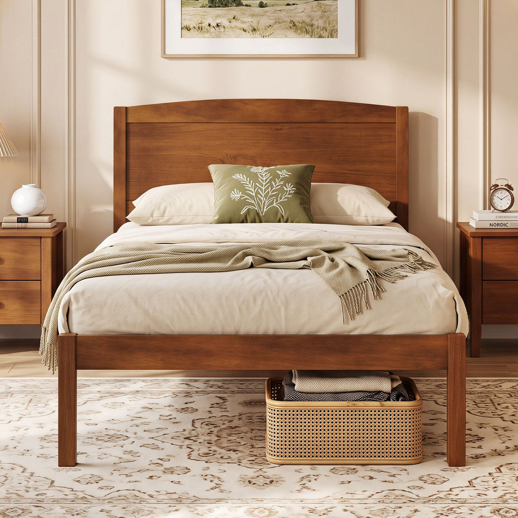 Twin Platform Bed Frame with Curved Headboard