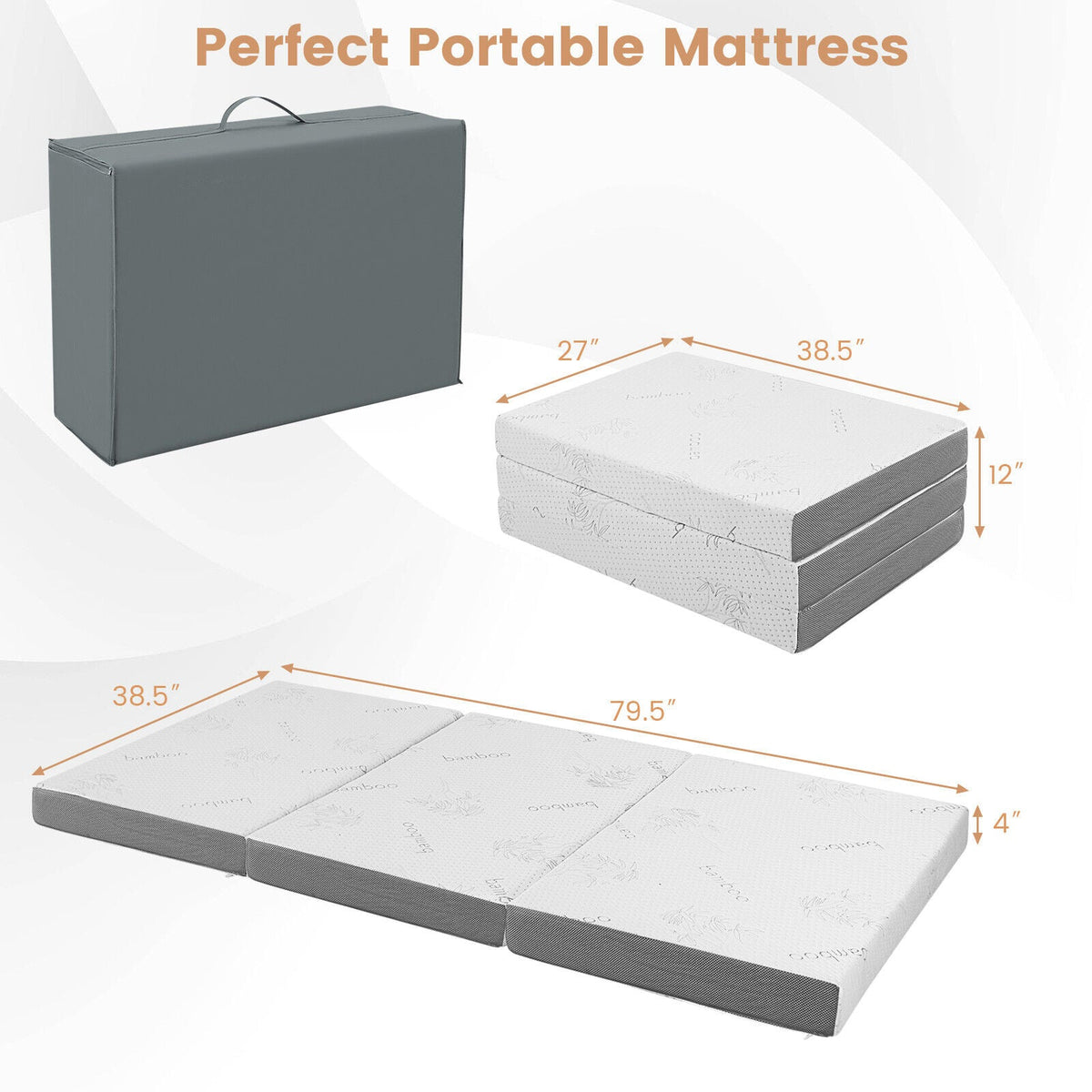 4 Inch Tri-fold Cooling Gel Memory Foam Mattress