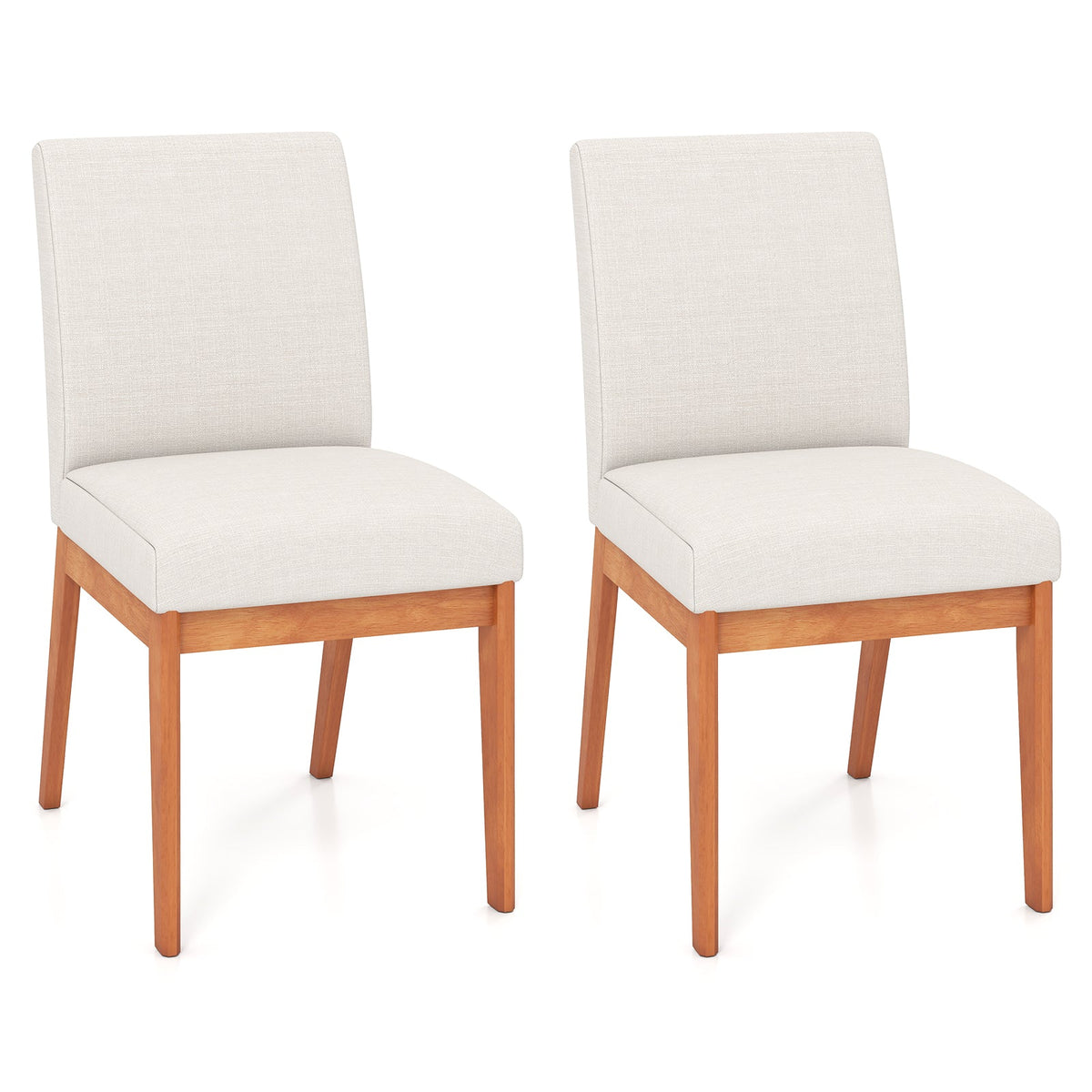 Upholstered Dining Chairs Set of 2 Kitchen Armless Side Chairs with Rubber Wood Legs-Beige