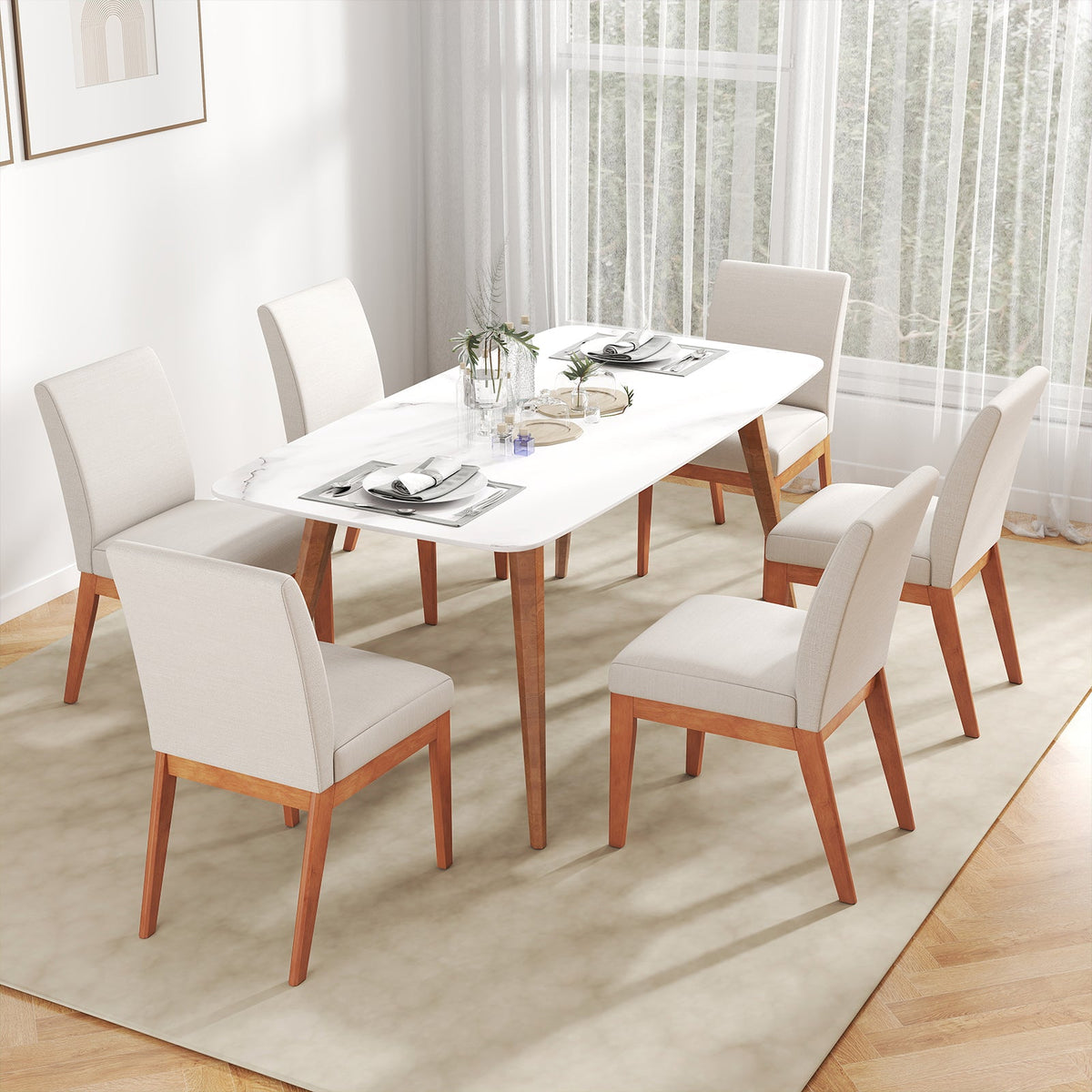 Upholstered Dining Chairs Set of 2 Kitchen Armless Side Chairs with Rubber Wood Legs-Beige