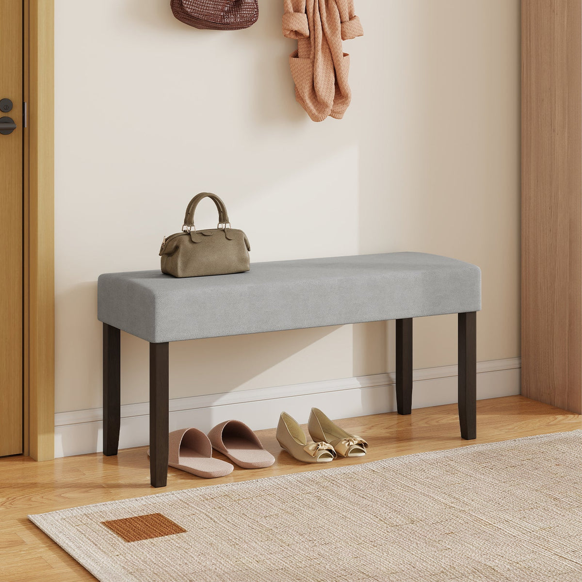 Upholstered Entryway Bench for End of Bed with Padded Seat-Gray