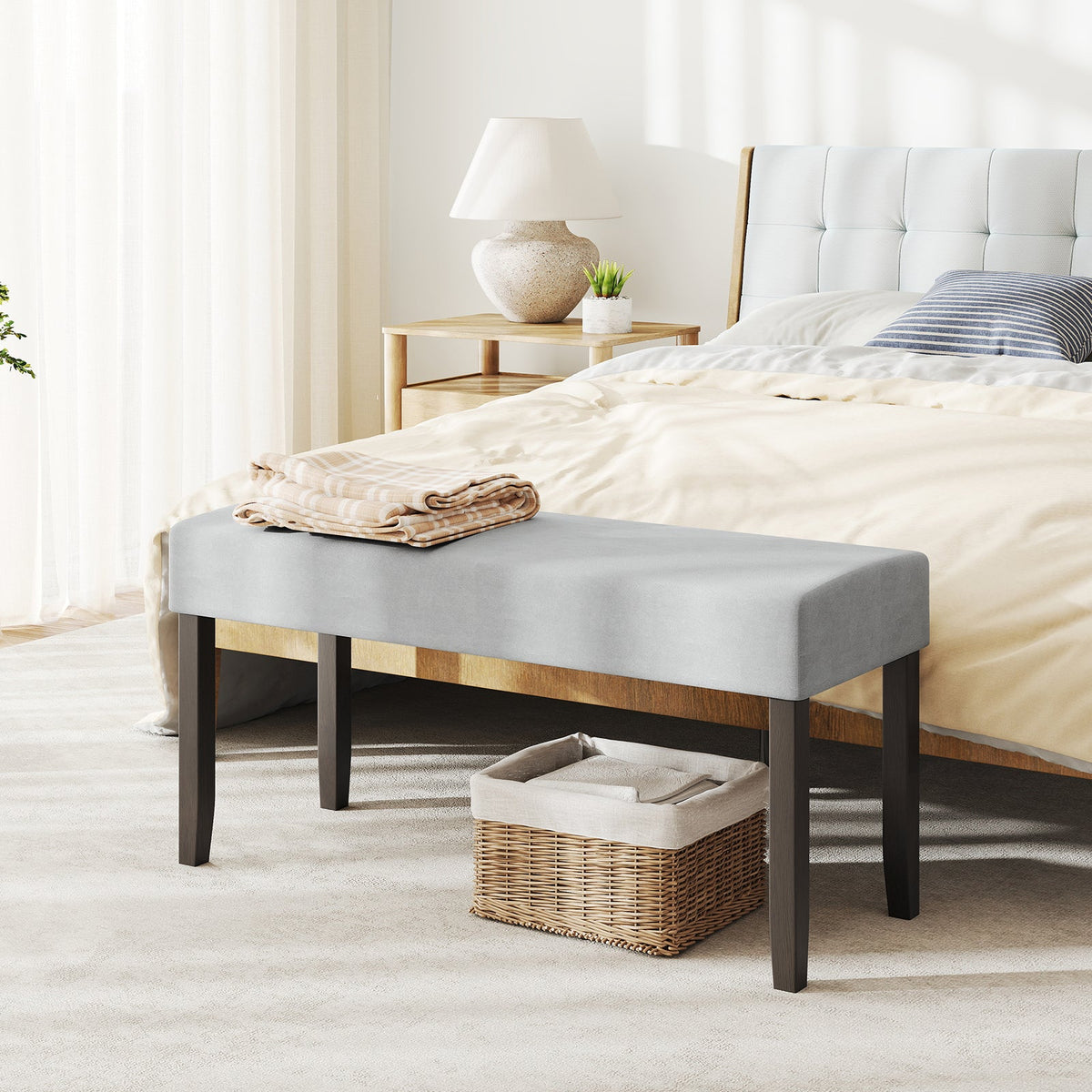 Upholstered Entryway Bench for End of Bed with Padded Seat-Gray