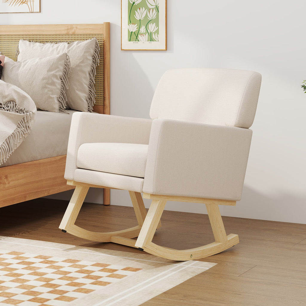 Upholstered Rocking Chair with and Solid Wood Base