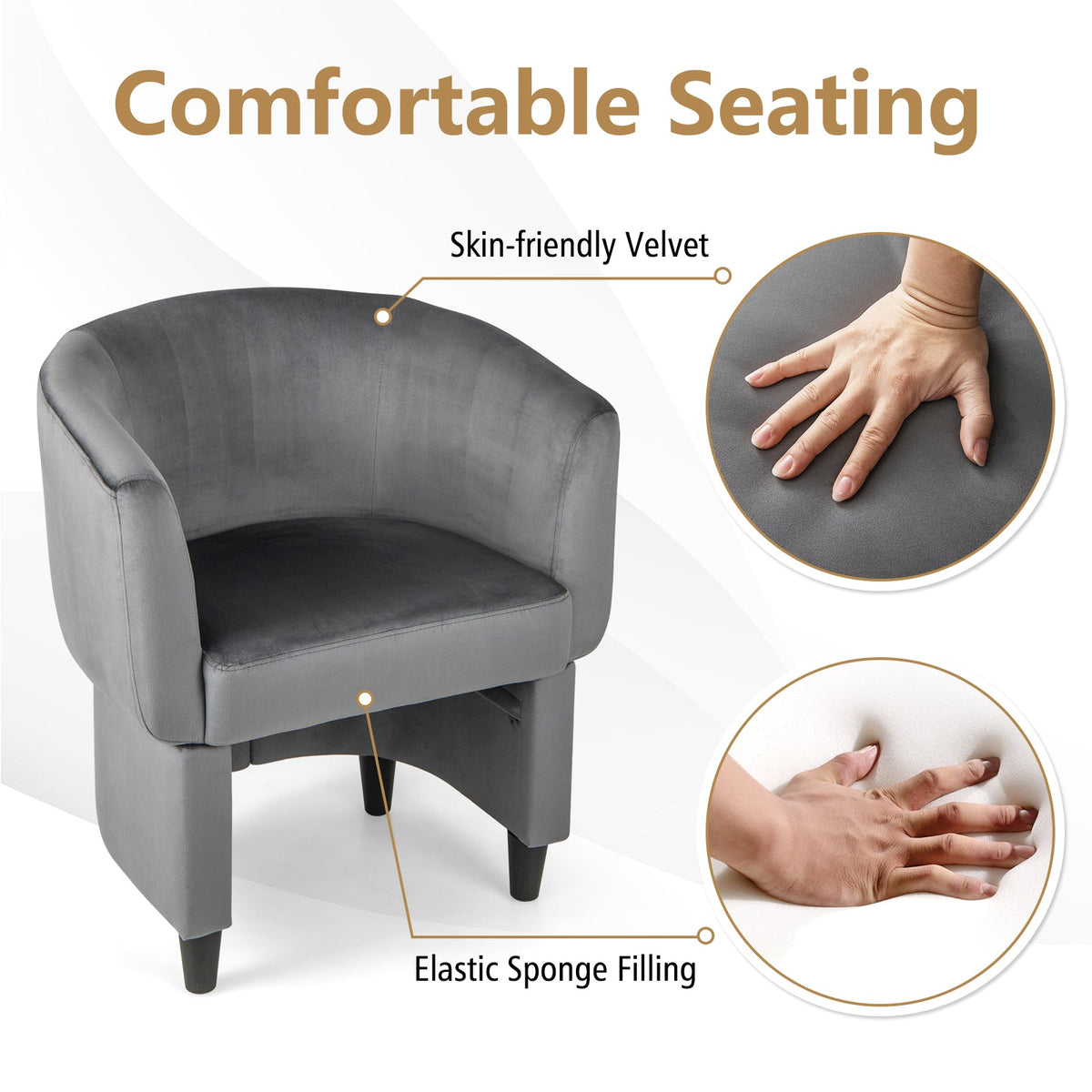 Upholstered Velvet Barrel Chair with Ottoman