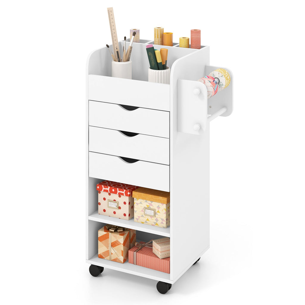 Utility Trolley with Open Shelves and 3 Drawers-White