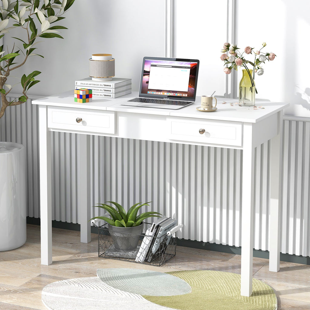 Vanity Desk Makeup Dressing Table with Flip Top Mirror and Drawers-White