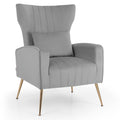 Velvet Upholstered Wingback Chair with Lumbar Pillow and Golden Metal Legs