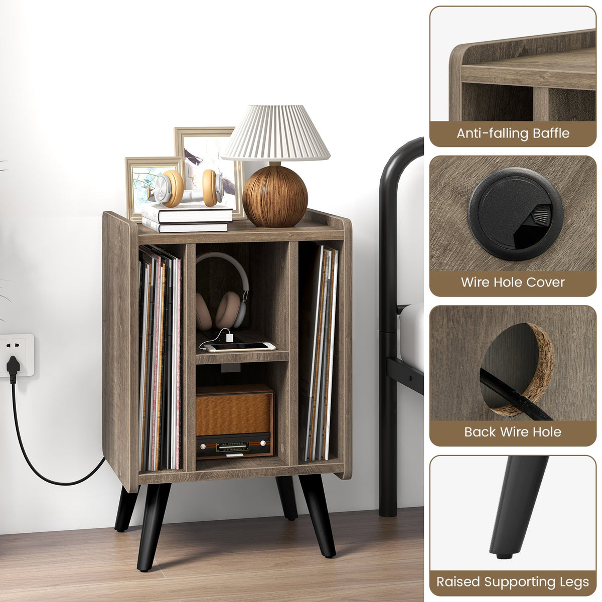 Vinyl Record Storage Turntable Stand with 4 Open Shelves
