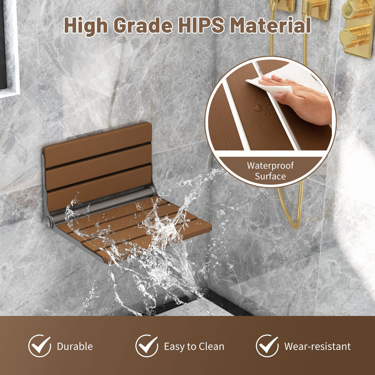 Wall-Mounted Foldable Waterproof HIPS Bathroom Bench