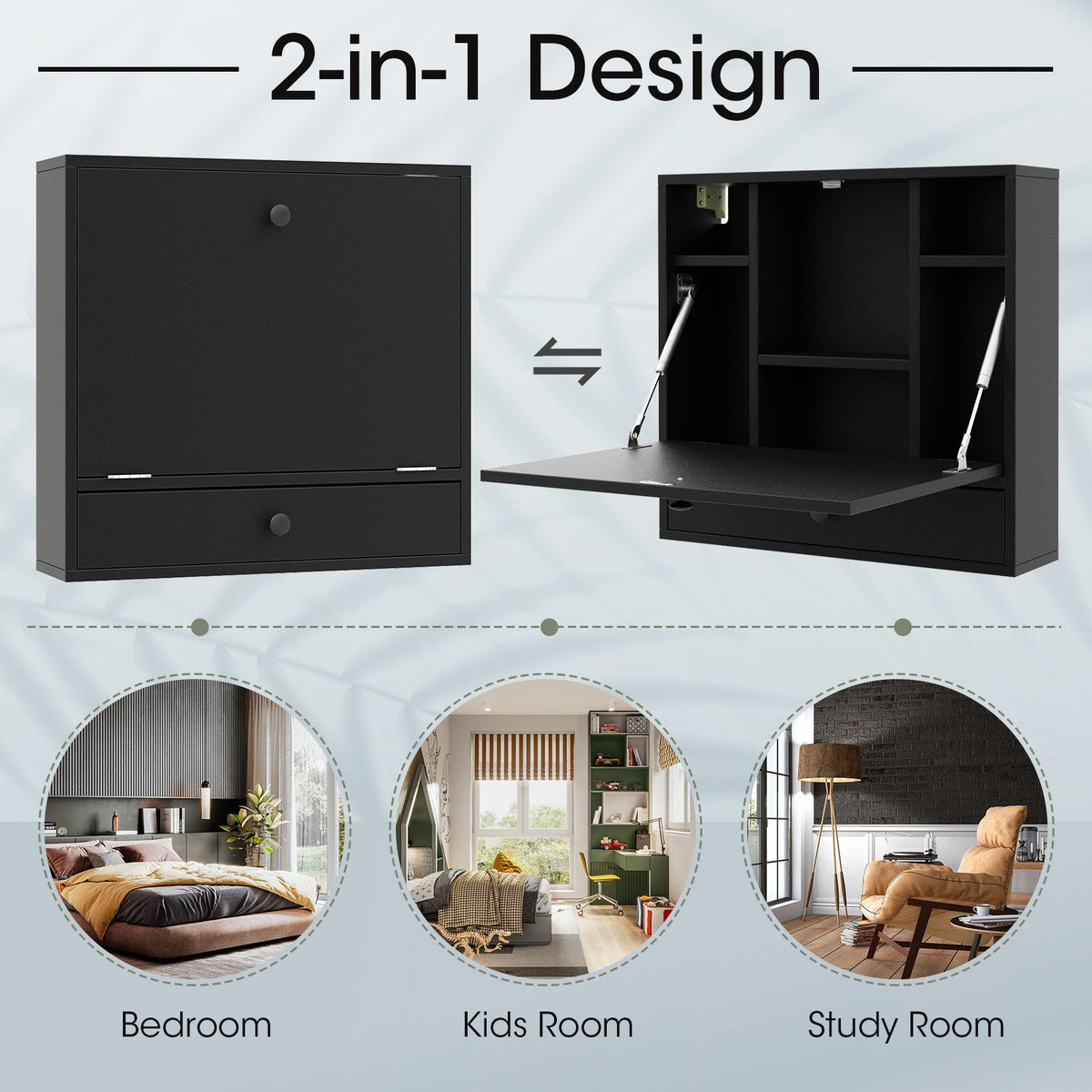 Wall-Mount Folding Desk with Storage Shelves and Drawer