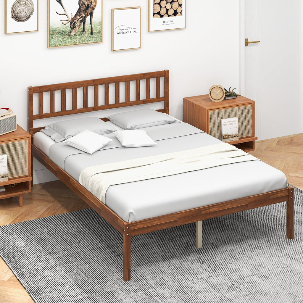 Twin/Full/Queen Size Wood Bed Frame with Headboard and Slat Support