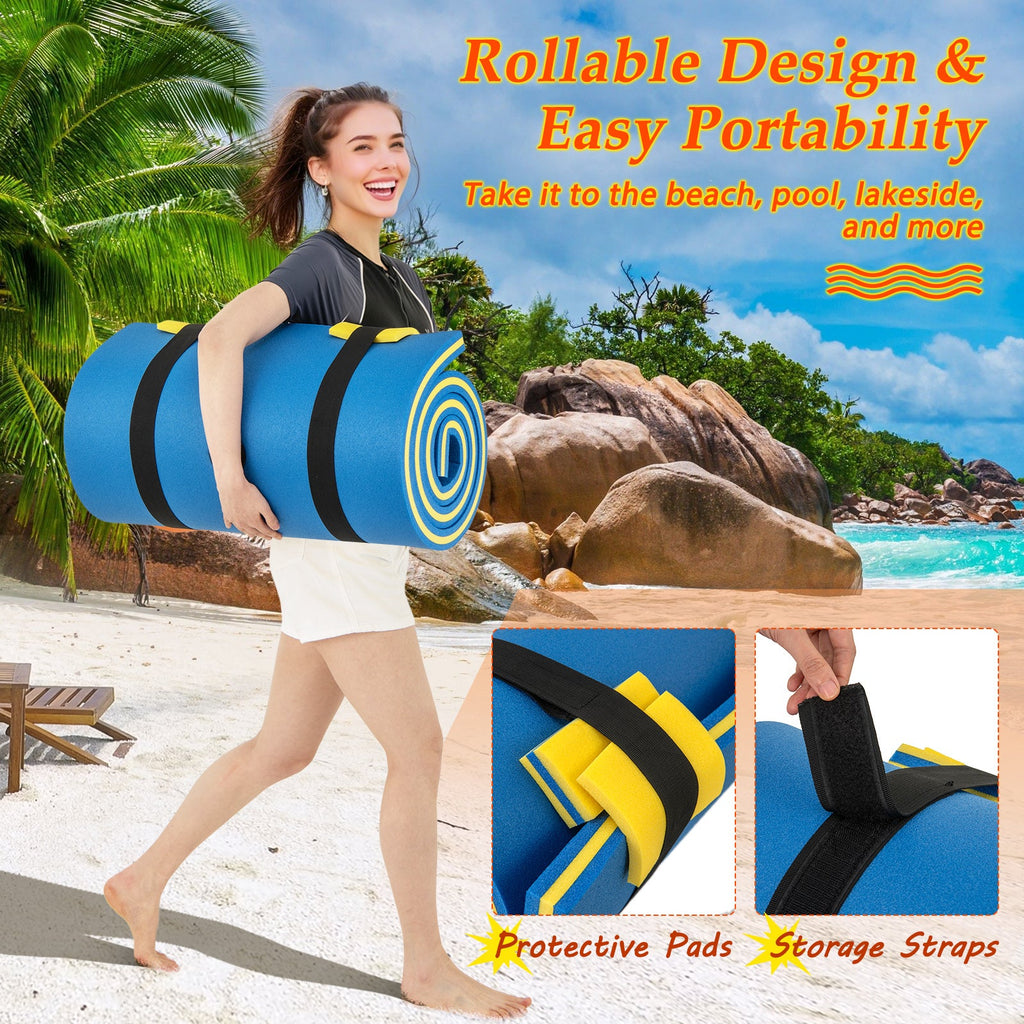 7 Inches x 2 Inches Water Mat with Safety Tether and Pillow Design for Lake and Pool-Blue