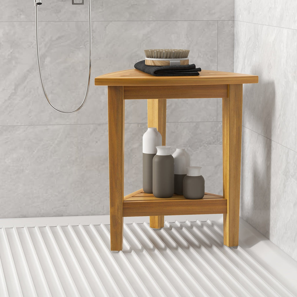 18 Inches Waterproof Shower Stool with Storage Shelf