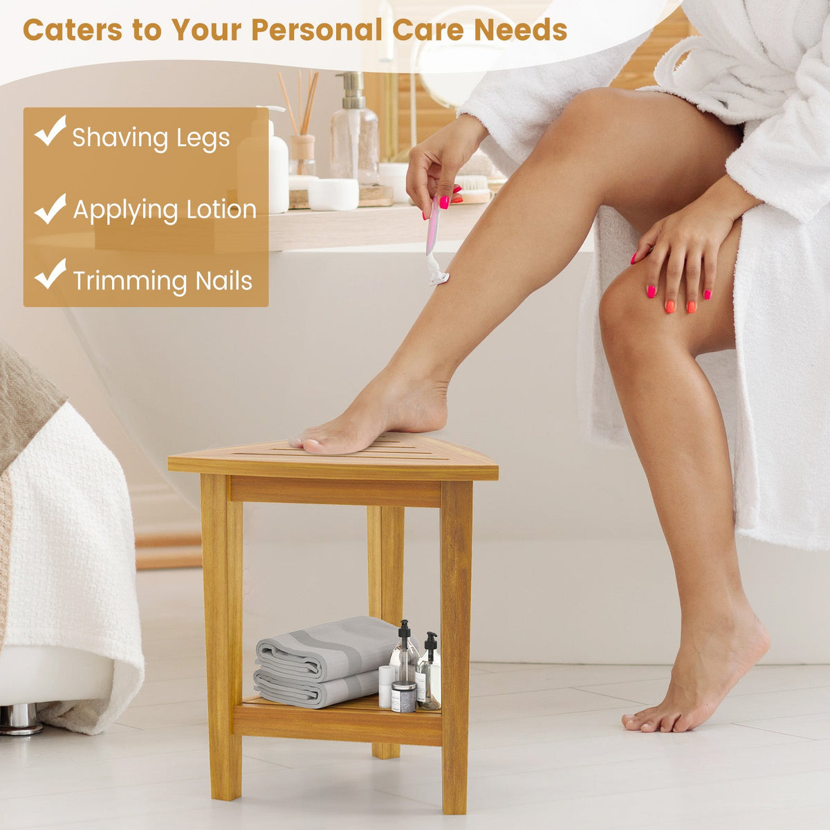18 Inches Waterproof Shower Stool with Storage Shelf