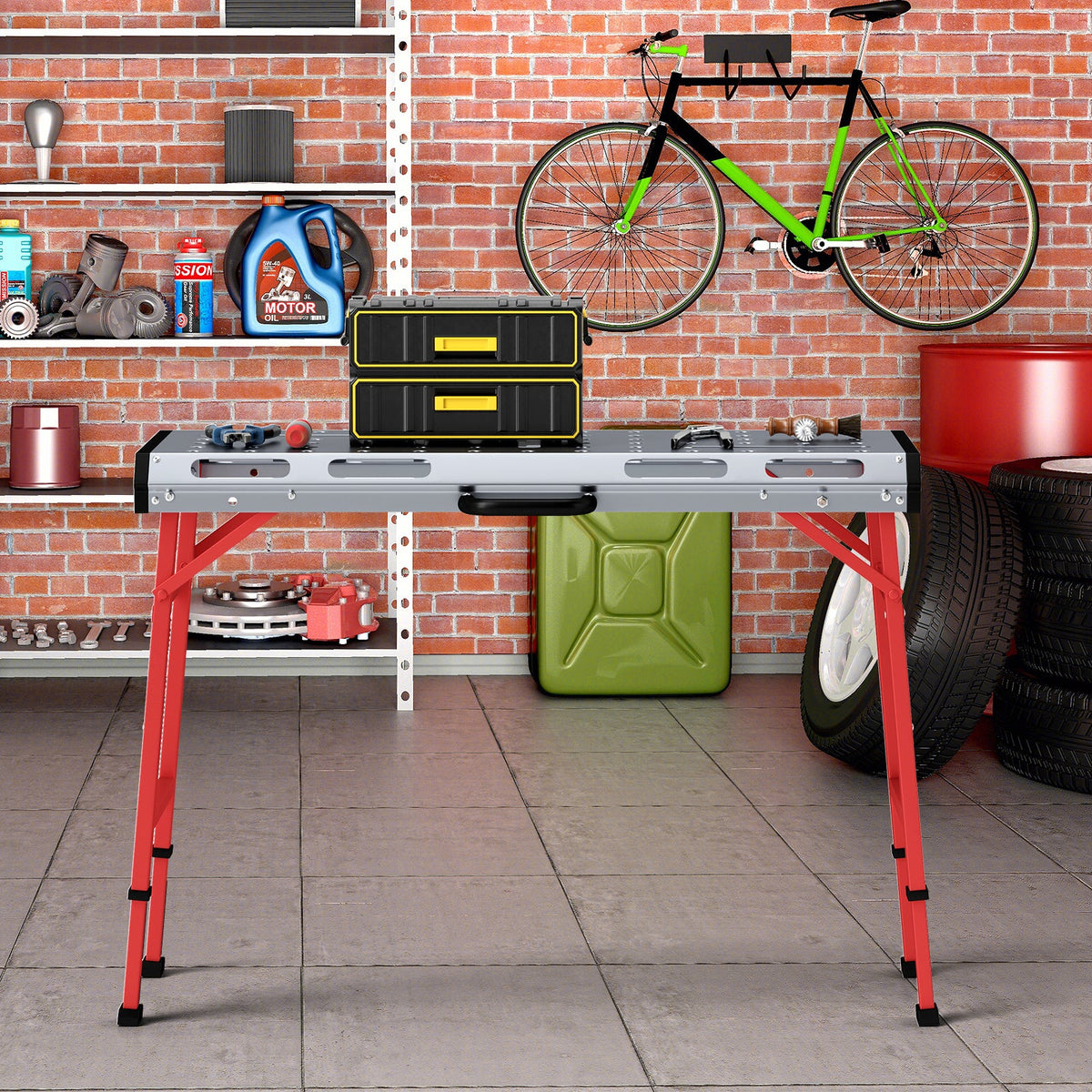42 Inches x 21 Inches Welding Table with Adjustable Height and 2 Bar Clamps-Silver