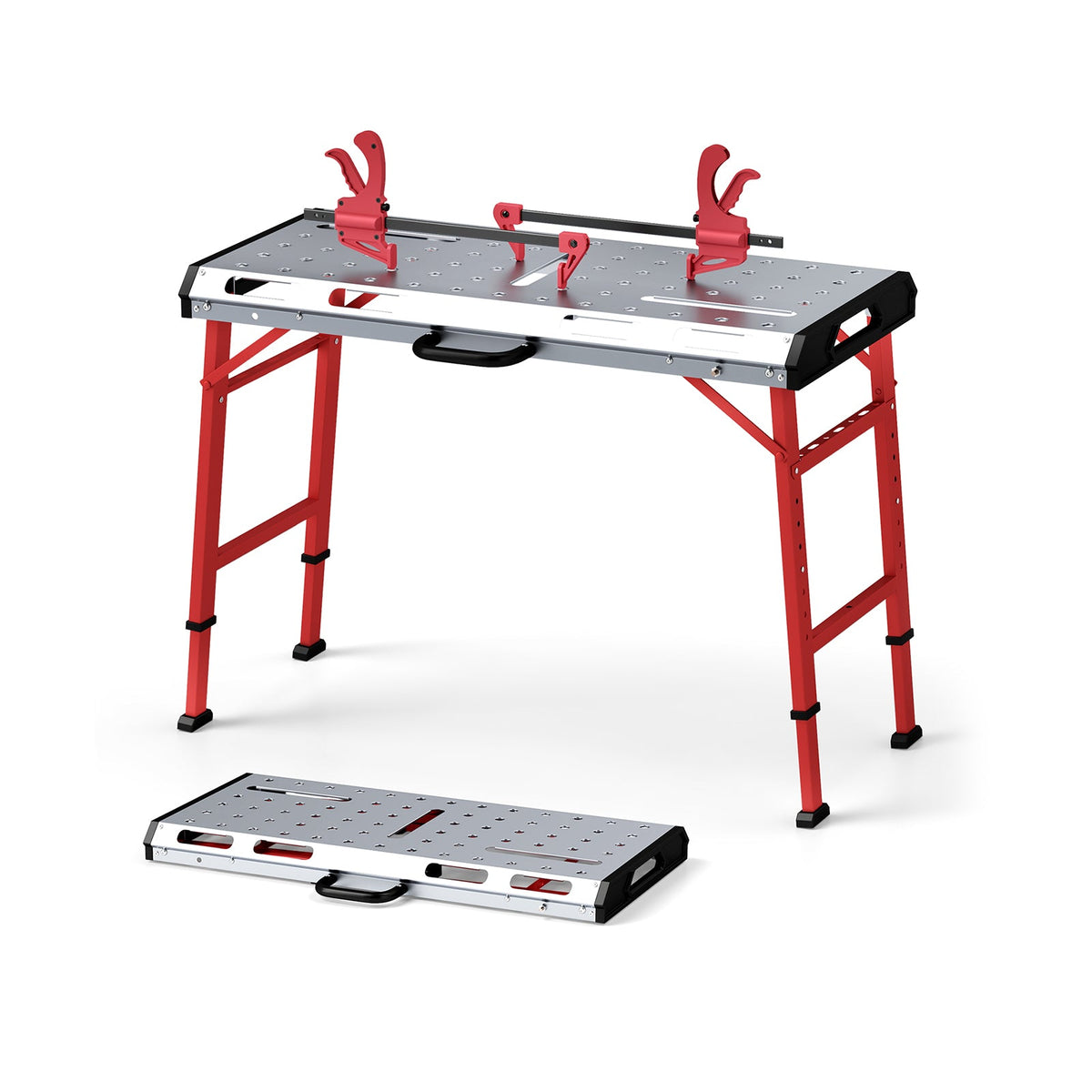 42 Inches x 21 Inches Welding Table with Adjustable Height and 2 Bar Clamps-Silver