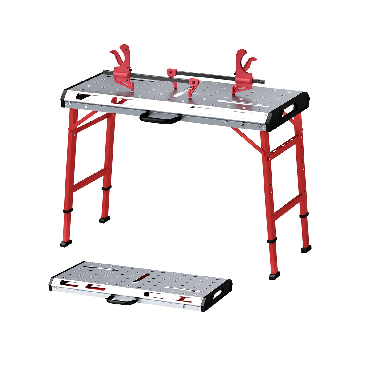 42 Inches x 21 Inches Welding Table with Adjustable Height and 2 Bar Clamps-Silver