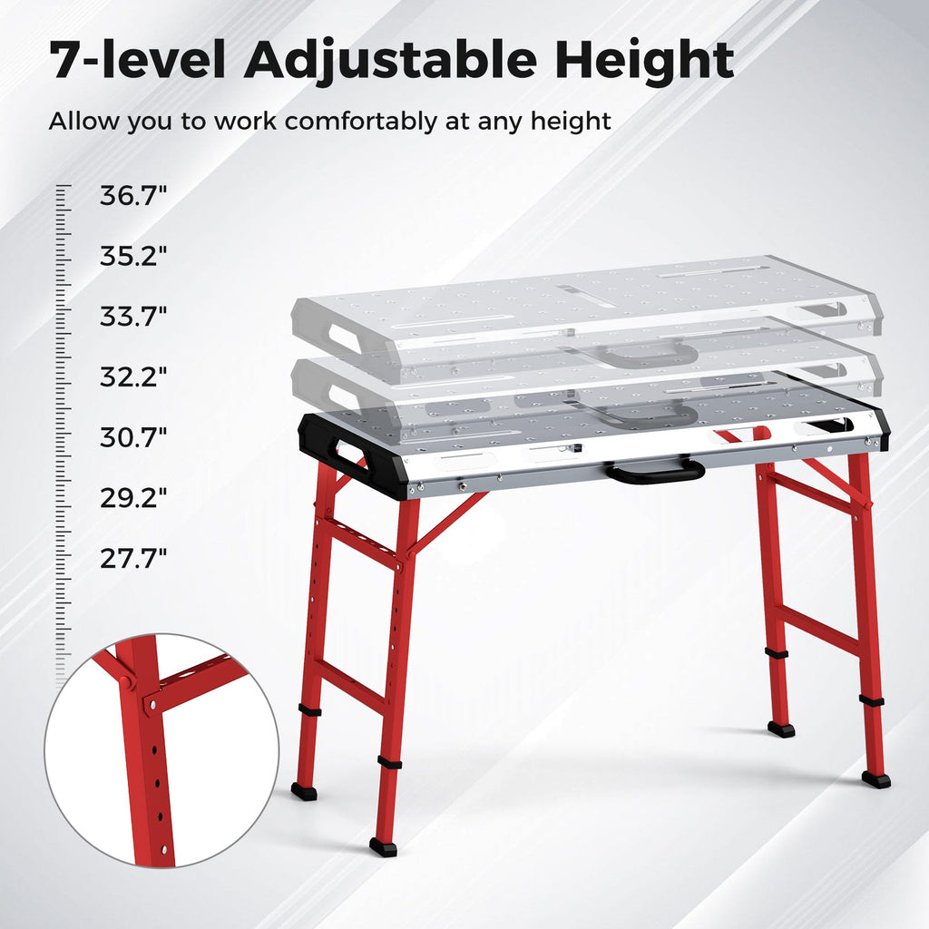 42 Inches x 21 Inches Welding Table with Adjustable Height and 2 Bar Clamps-Silver
