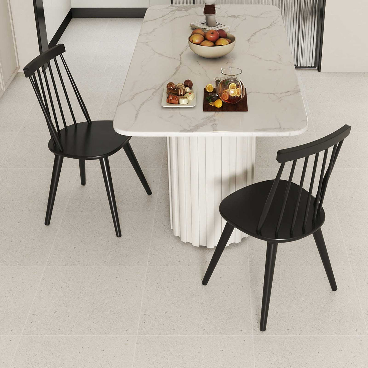 Windsor Dining Chair Set of 2 with Solid Rubber Wood Frame-Black