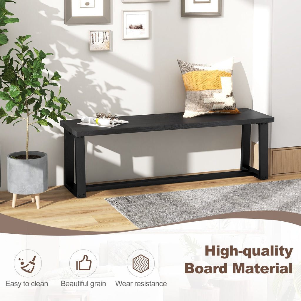 Wood Dining Bench with Metal Frame and Adjustable Footpads