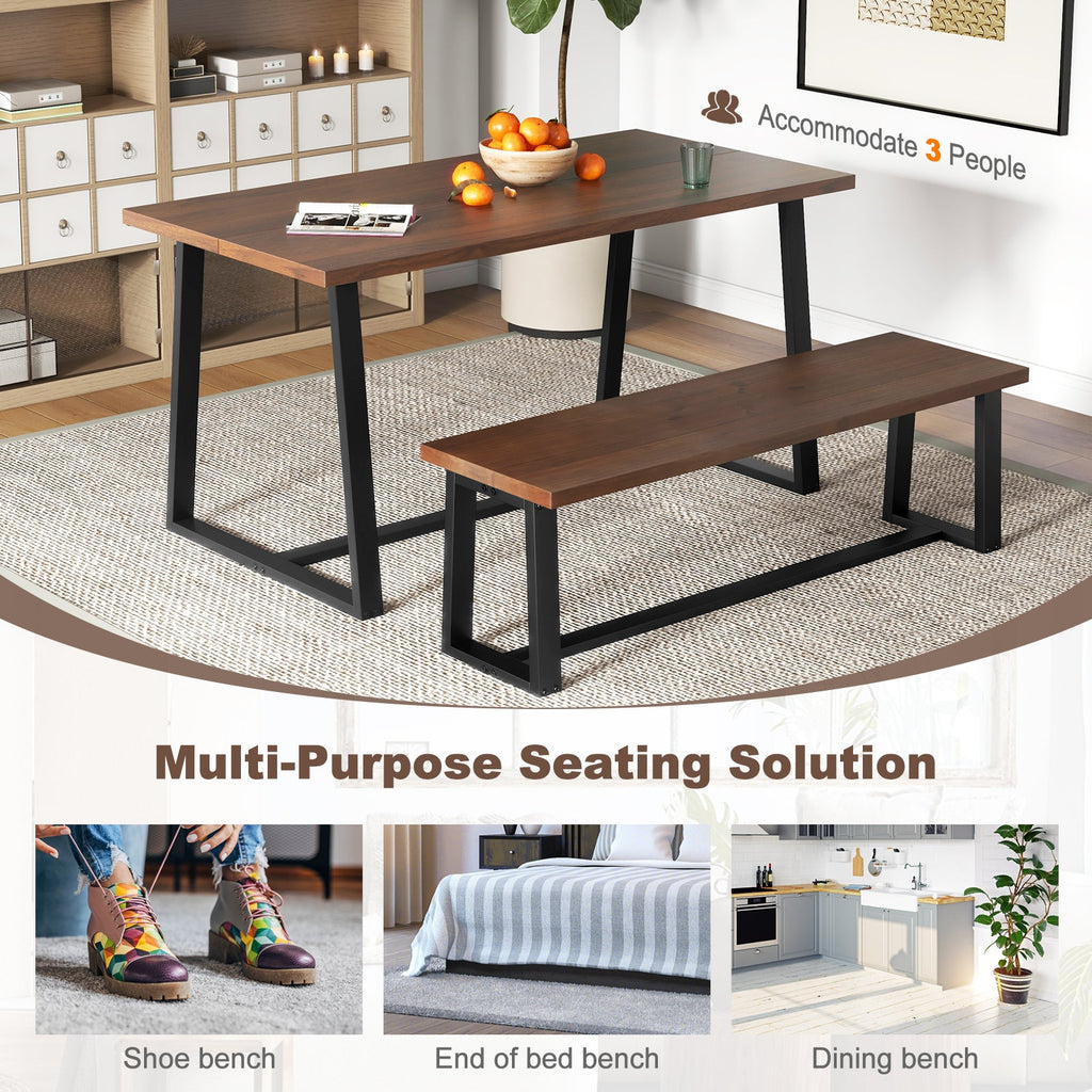 Wood Dining Bench with Metal Frame and Adjustable Footpads