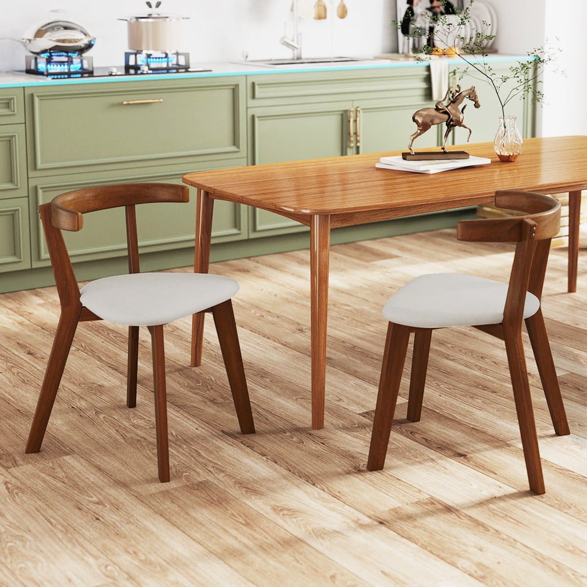 Wood Dining Chair Set of 2 with Padded Seat and Curved Back-Walnut