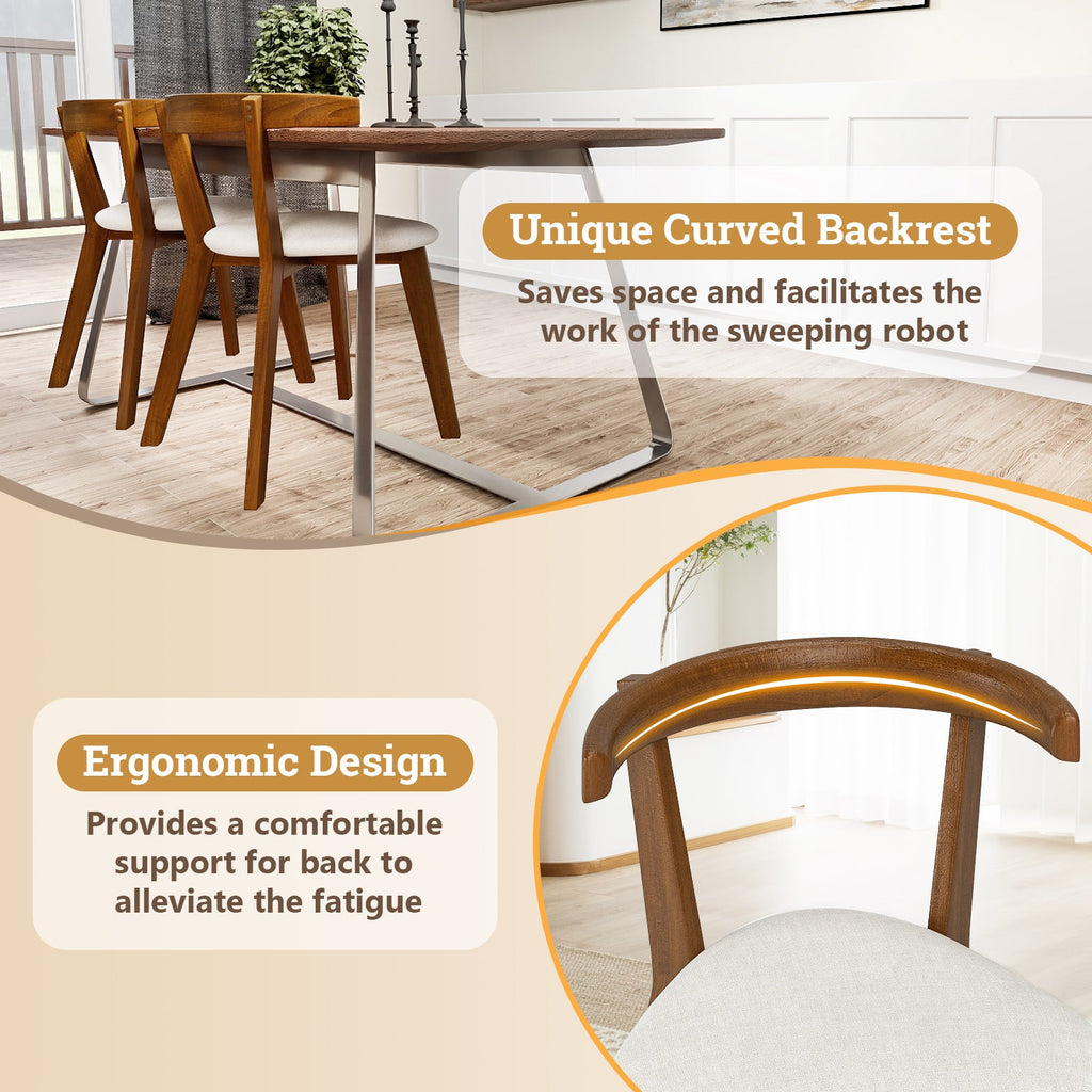 Wood Dining Chair Set of 2 with Padded Seat and Curved Back-Walnut