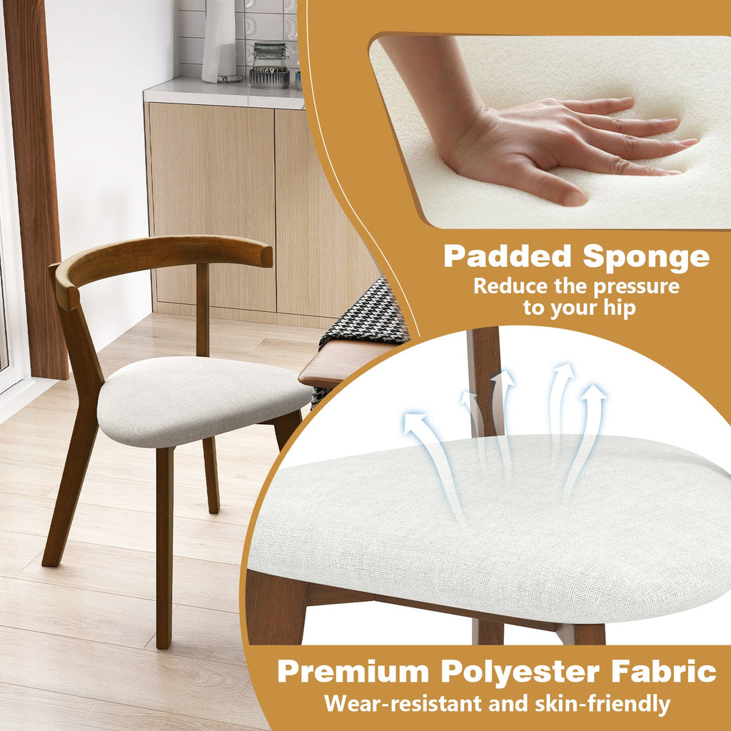 Wood Dining Chair Set of 2 with Padded Seat and Curved Back-Walnut